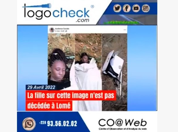Intox : La jeune femme montrée dans cette publication n'est pas décédée à Lomé