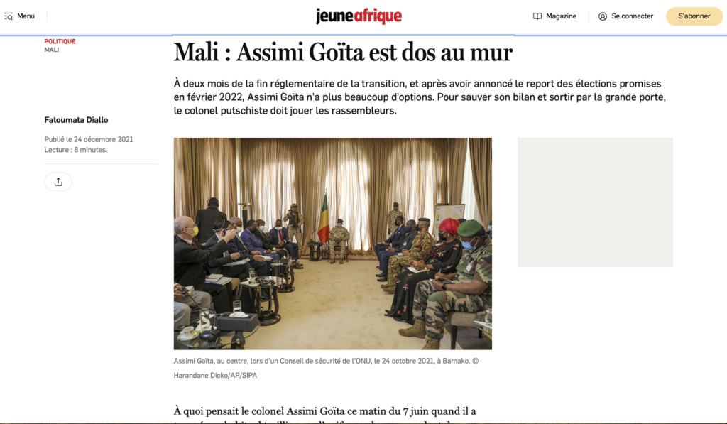 Capture d'écran du magazine Jeune Afrique