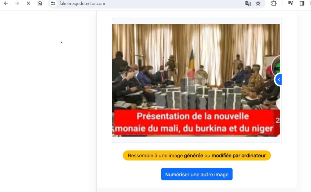 Vérification faite avec l'outil de détection d'images manipulées Fake Image Detector