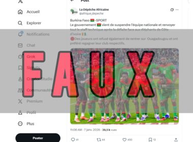 Faux le gouvernement burkinabè n’a pas suspendu l’équipe nationale après sa défaite face à la Côte d’Ivoire à la CAN 2025