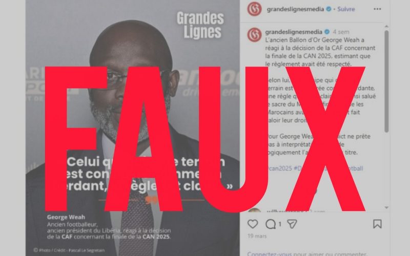 Une fausse citation de soutien à la CAF attribuée à l’ancien footballeur et ex-président libérien George Weah