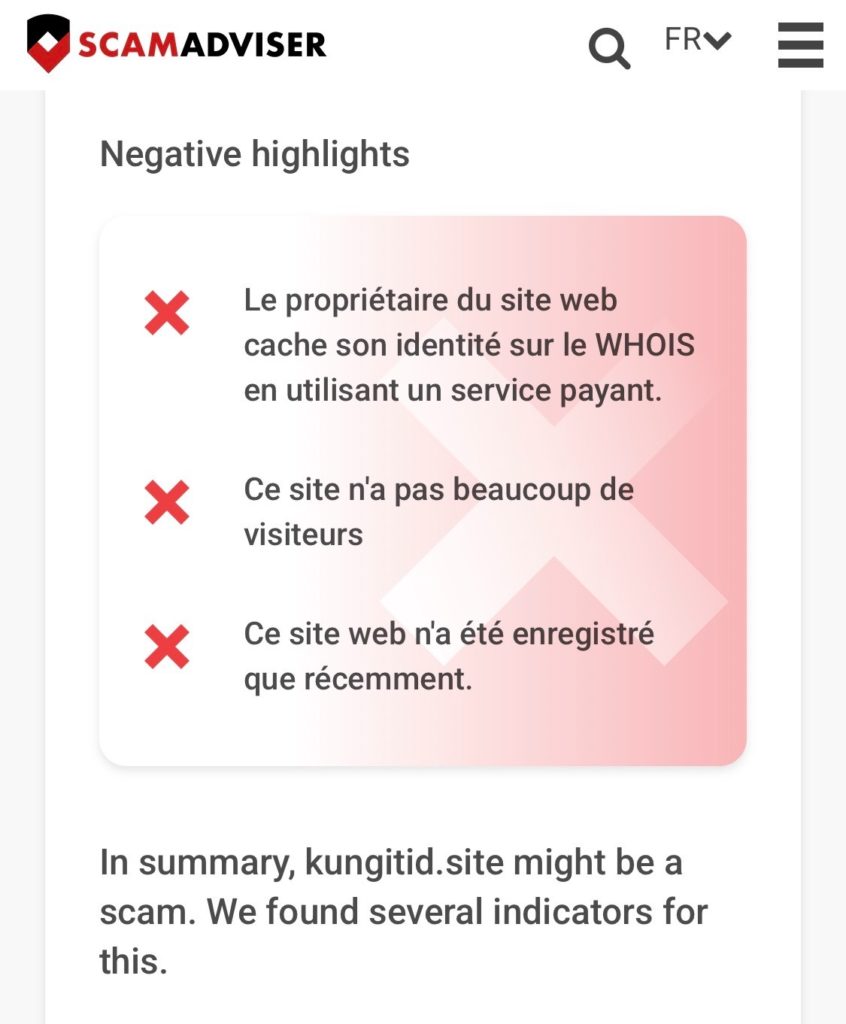 Cature d'écran du site scamadiver.com