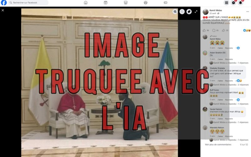 Cette image du président de la Guinée équatoriale, agenouillé devant le pape Léon XIV est truquée par l’IA