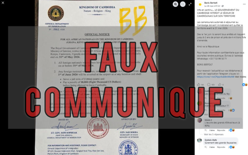 Un faux communiqué au nom du Département général de l’immigration royaume du Cambodge