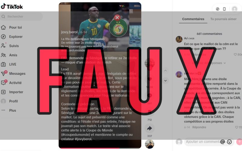 Non, la FIFA n’a pas demandé au Sénégal de retirer une étoile de son maillot 